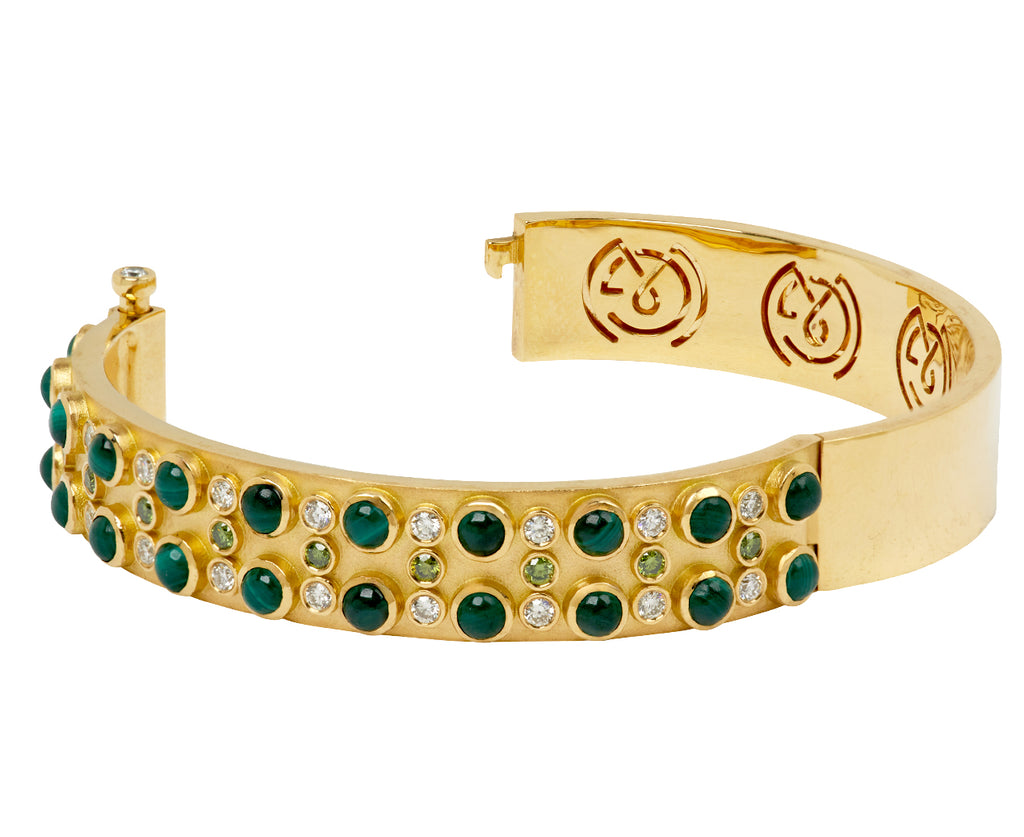Malachite Trio Stone Cabochon Bangle Bracelet