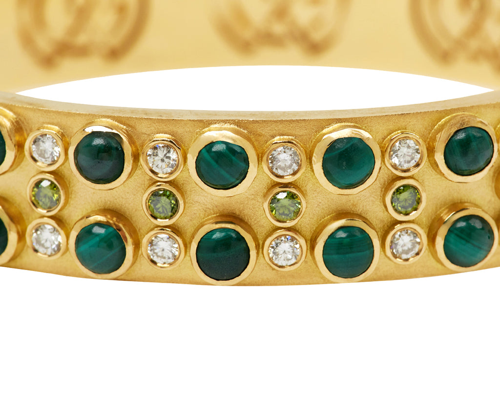 Malachite Trio Stone Cabochon Bangle Bracelet