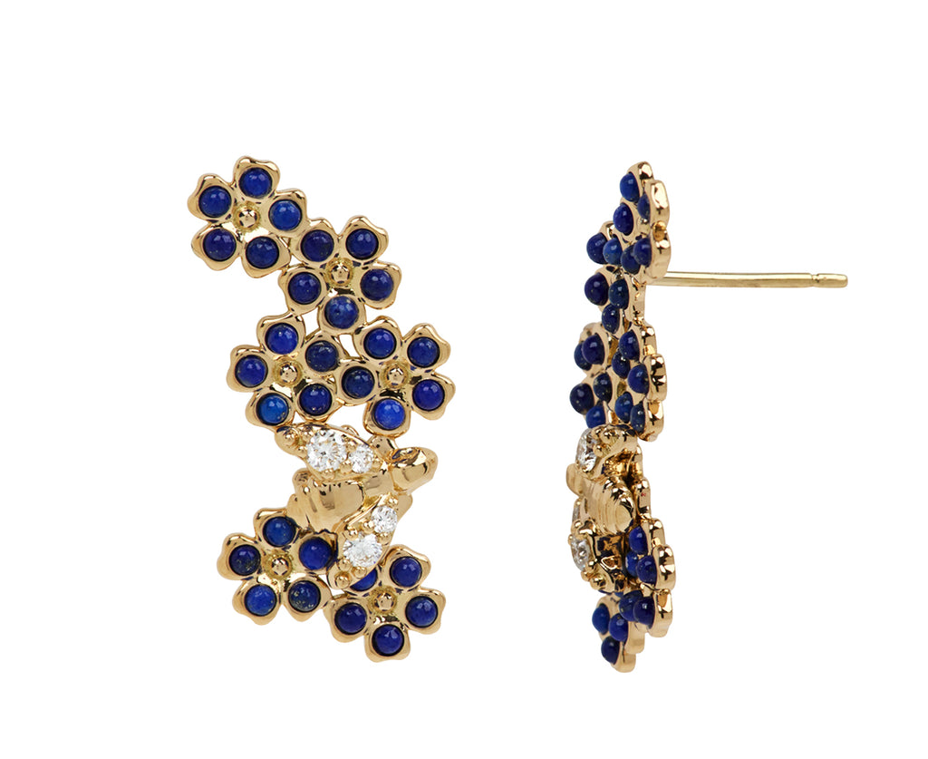 Lapis and Diamond Bee Blossom Earrings