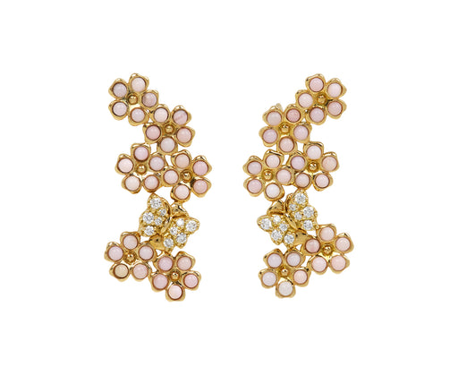 Pink Opal and Diamond Blossom Earrings
