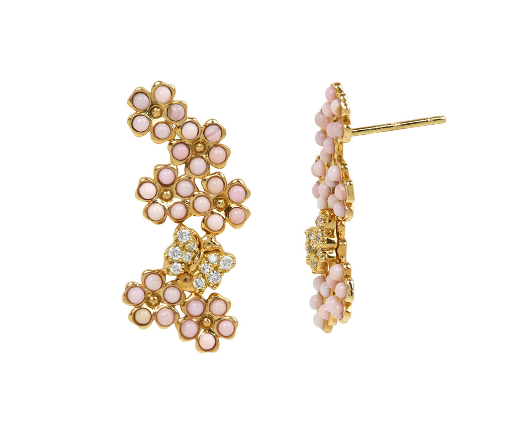Pink Opal and Diamond Blossom Earrings
