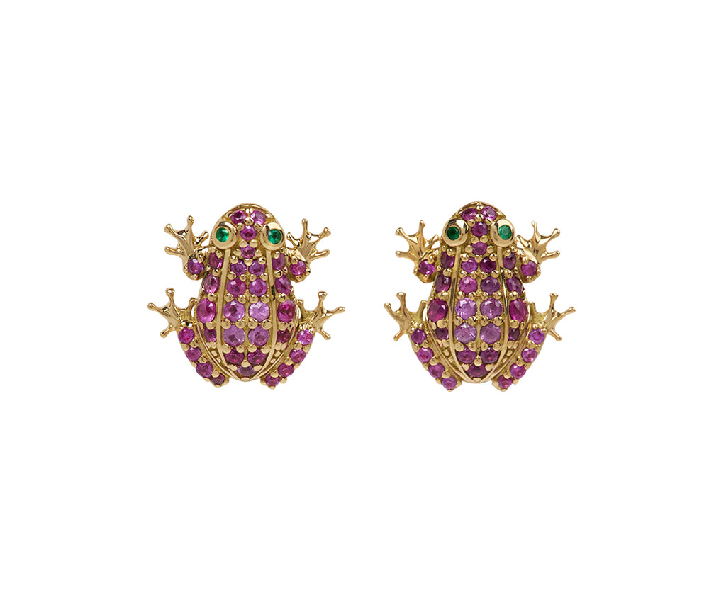 Pink Sapphire Frog Stud Earrings