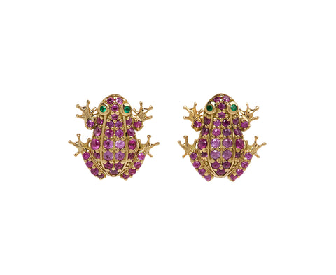 Pink Sapphire Frog Stud Earrings