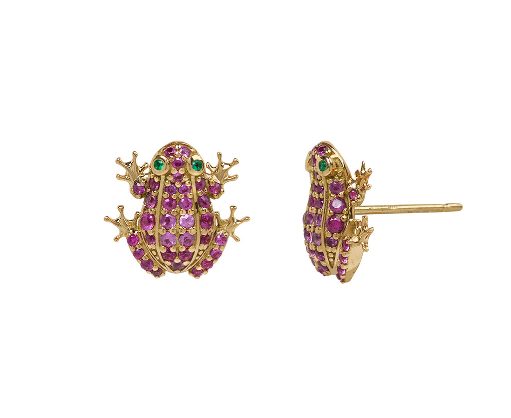 Pink Sapphire Frog Stud Earrings