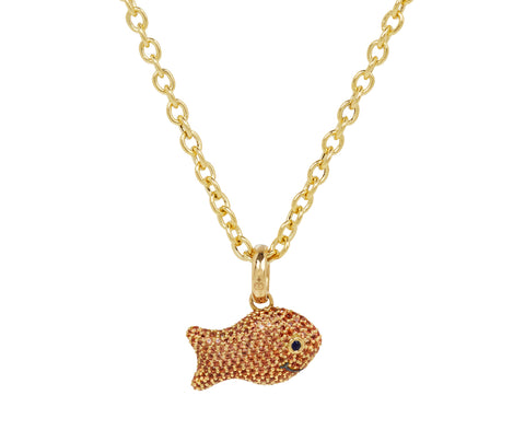 Orange Sapphire Goldfish Pendant Necklace