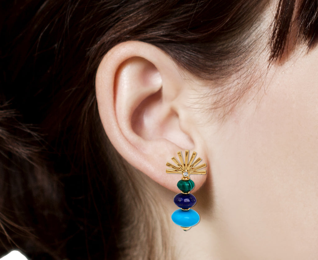 Turquoise, Lapis and Malachite Mini Root Earrings