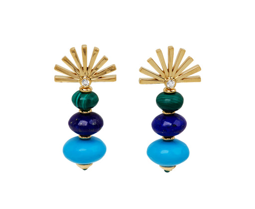 Turquoise, Lapis and Malachite Mini Root Earrings