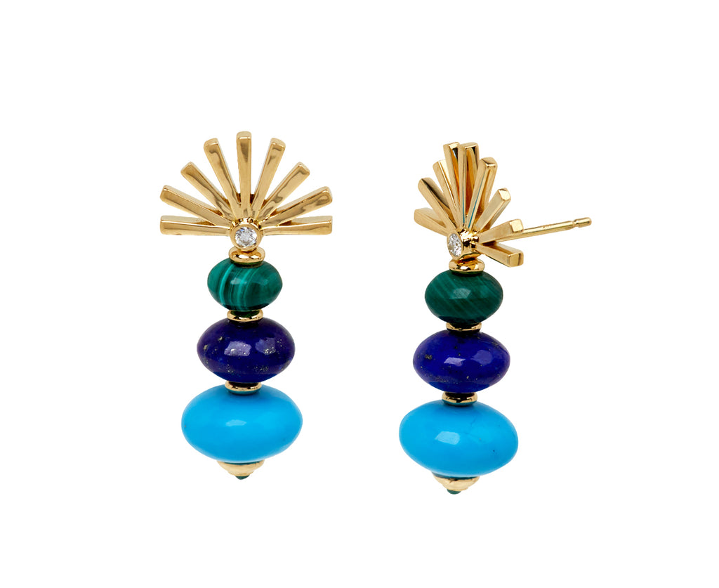 Turquoise, Lapis and Malachite Mini Root Earrings