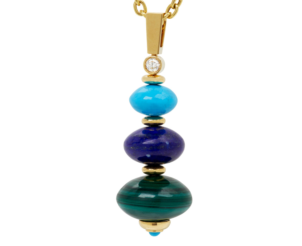Turquoise, Lapis and Malachite Root Pendant Necklace