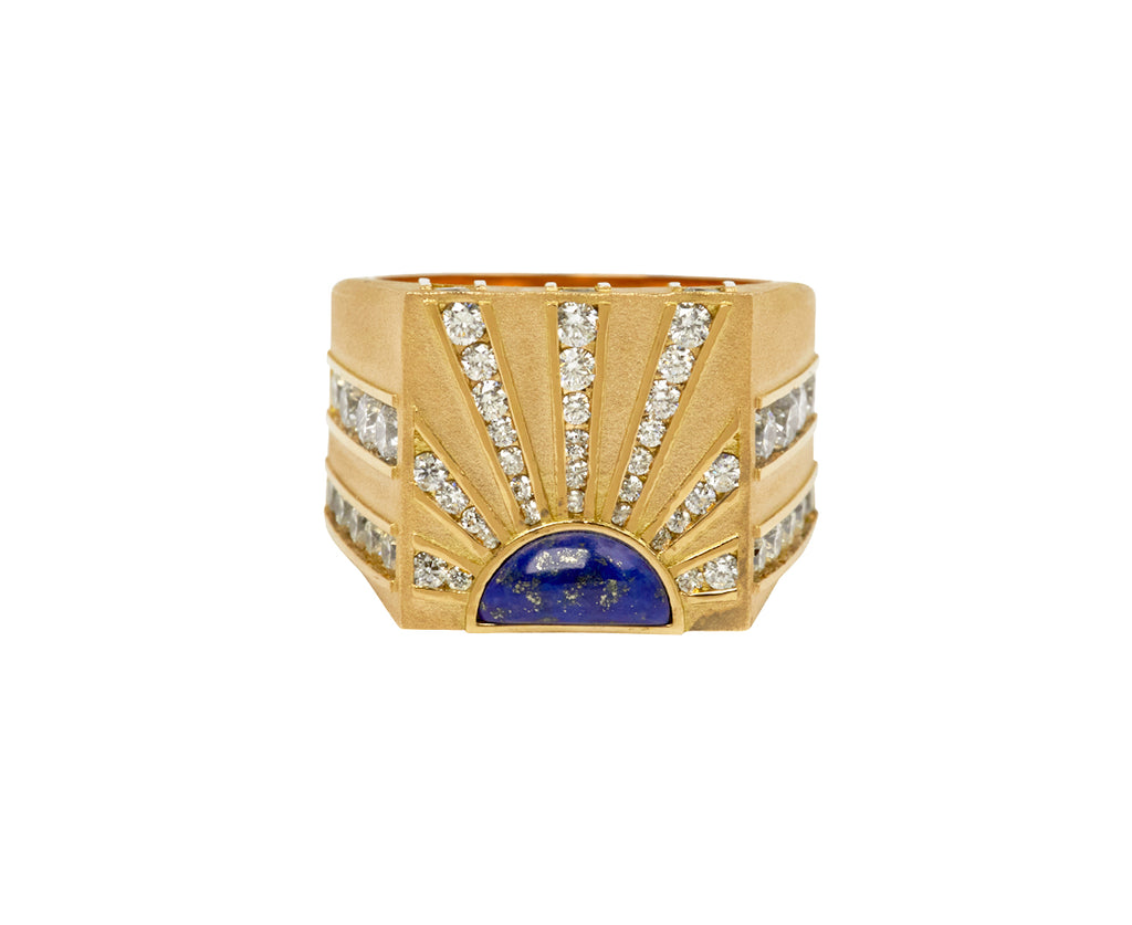 Lapis and Diamond Sunray Signet Ring