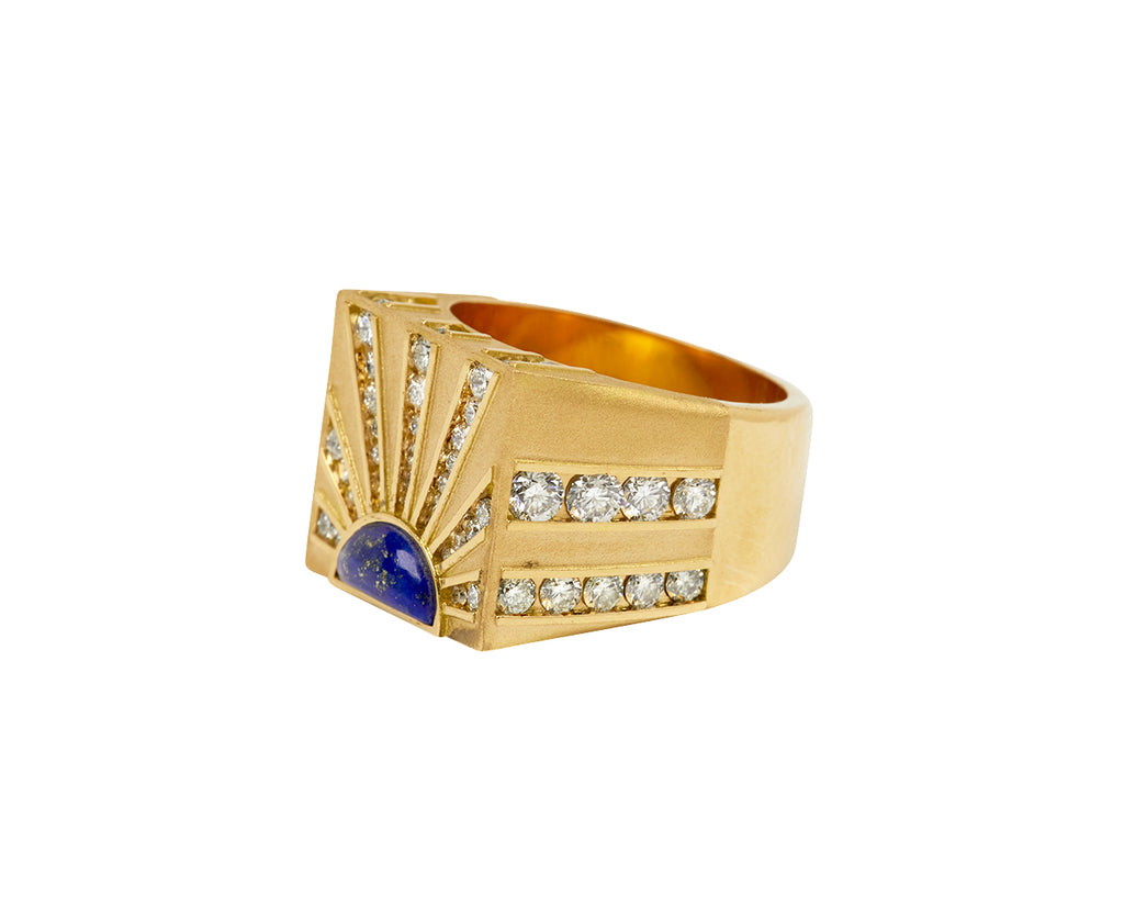 Lapis and Diamond Sunray Signet Ring