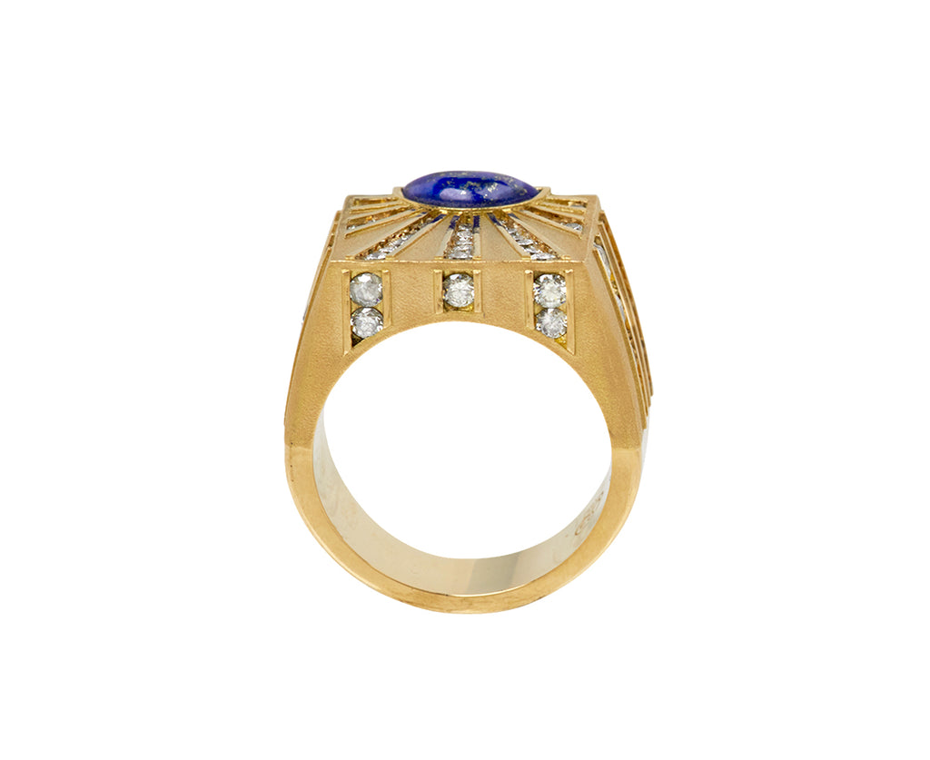 Lapis and Diamond Sunray Signet Ring