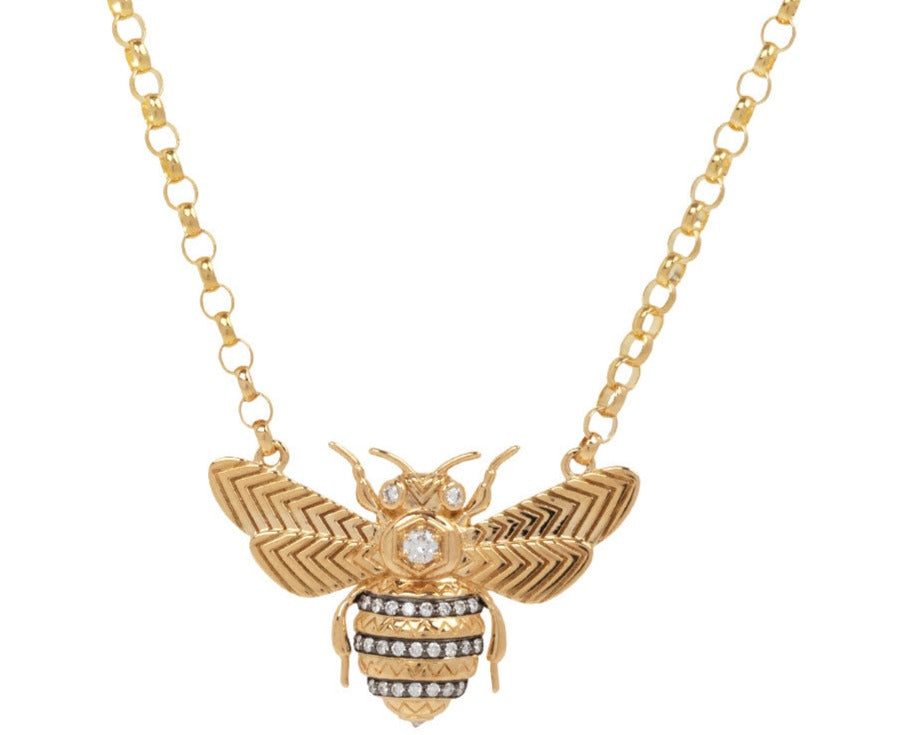 Mini Diamond Bee Pendant Necklace
