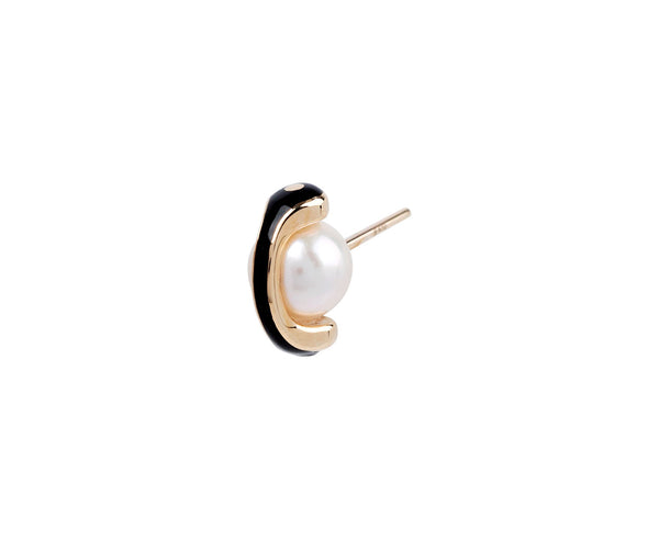 Hirotaka Bird of Paradise Pearl and Black SINGLE Stud Earrings