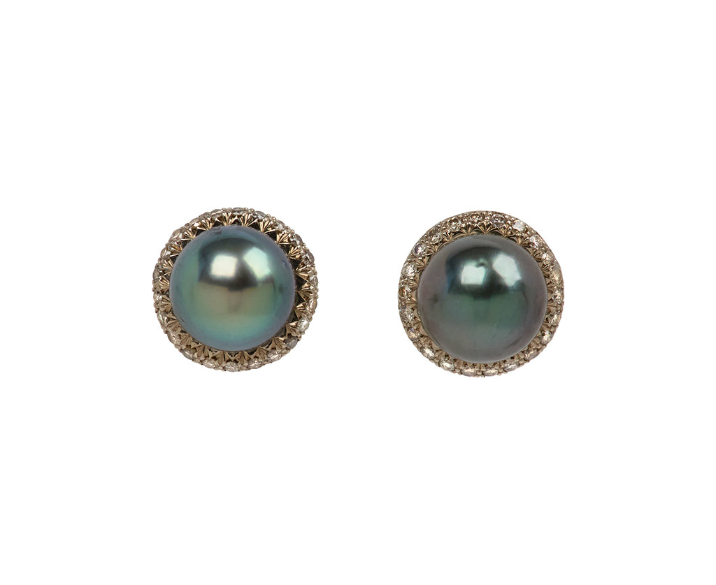Tahitian Pearl and Diamond Stud Earrings