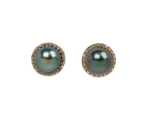 Tahitian Pearl and Diamond Stud Earrings
