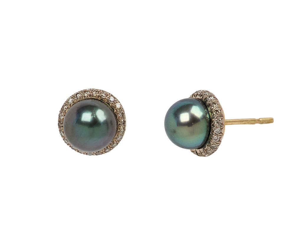 Tahitian Pearl and Diamond Stud Earrings