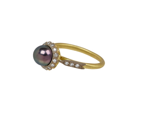 Tahitian Pearl and Diamond Halo Ring