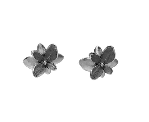 Baby Reverse Twin Hydrangea Oxidized Stud Earrings