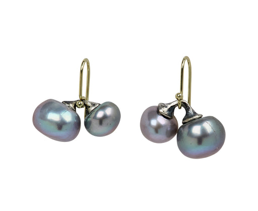 John Iversen Double Drop Earrings Grey Pearl Earrings