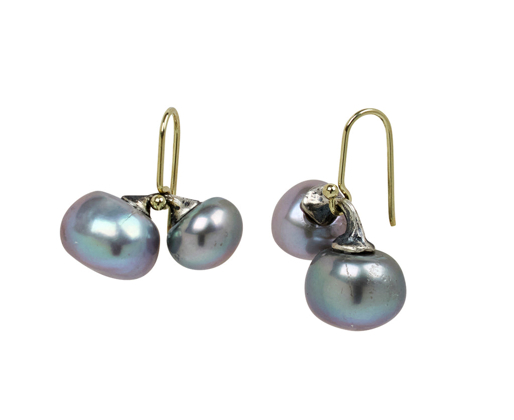 John Iversen Double Drop Earrings Grey Pearl Earrings - Side View