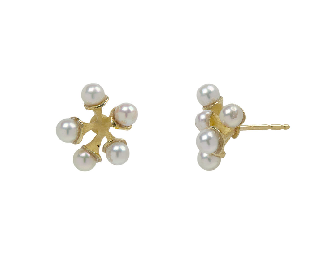 John Iversen White Pearl Mini Micro Jacks Stud Earrings - Side View