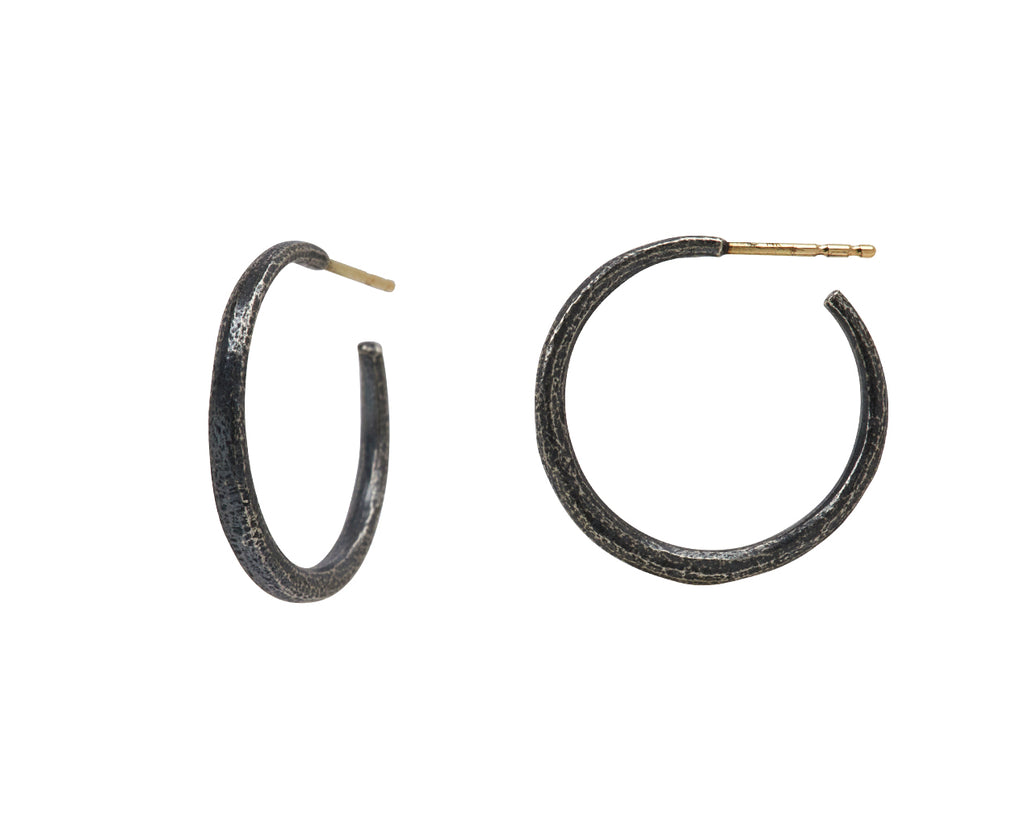 John Iversen Mini Black Silver Hoop Earrings - Side View