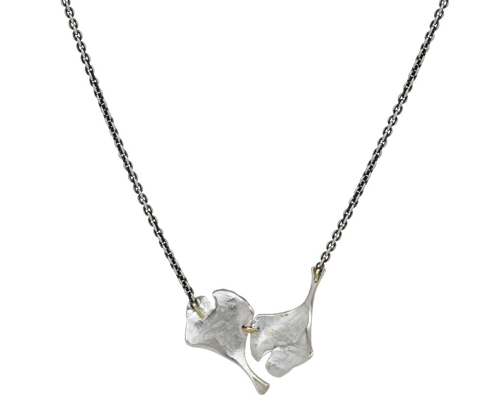 John Iversen Double Ginkgo Leaf Pendant Necklace - Back View