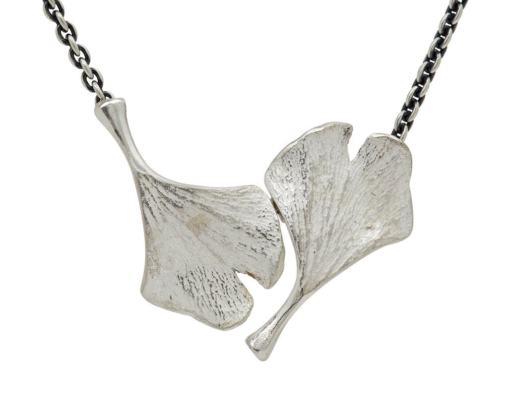 John Iversen Double Ginkgo Leaf Pendant Necklace - Closeup