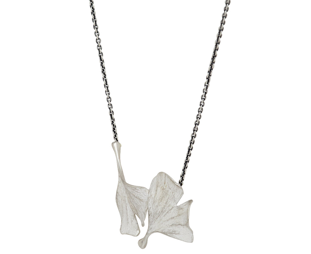 John Iversen Double Ginkgo Leaf Pendant Necklace - Side View