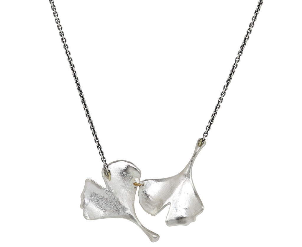 John Iversen Double Ginkgo Leaf Pendant Necklace - Back View