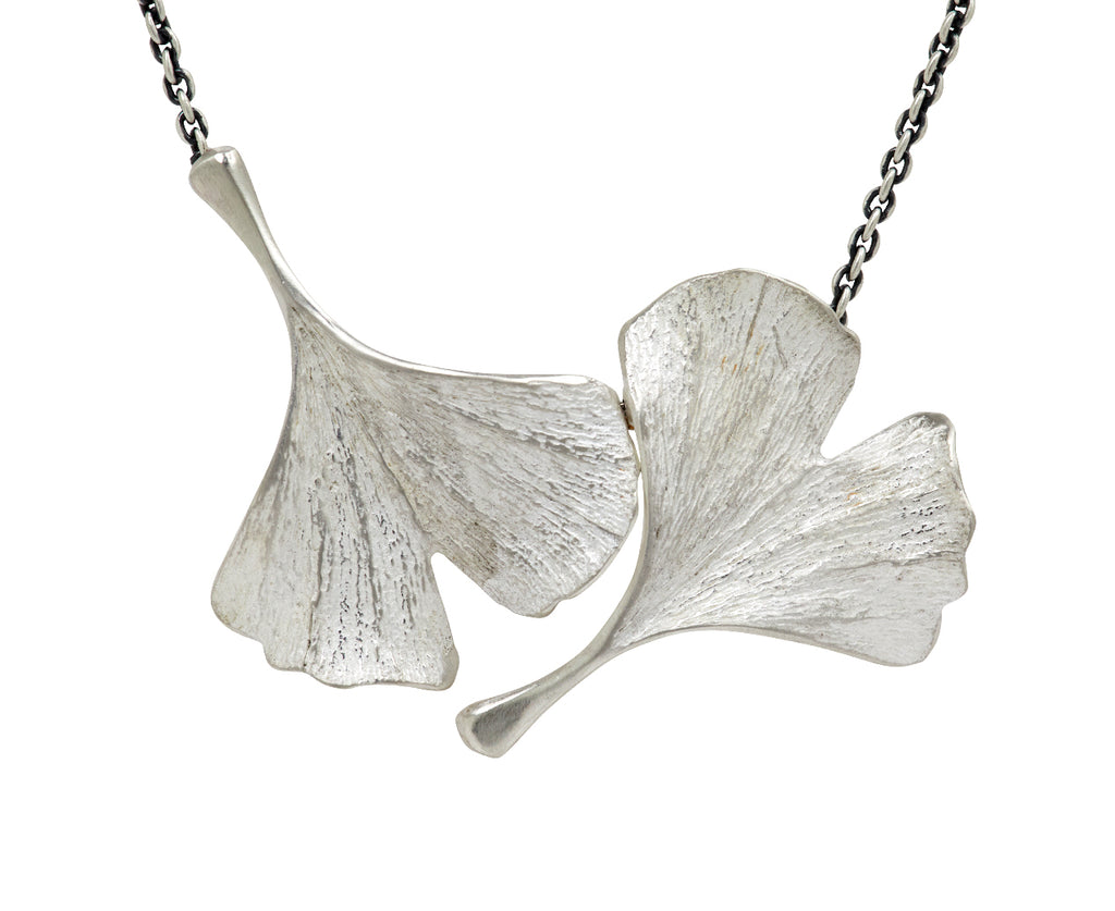 John Iversen Double Ginkgo Leaf Pendant Necklace - Closeup
