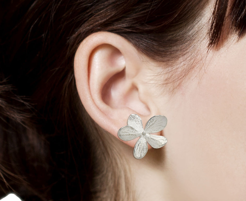 Silver Large Hydrangea Stud Earrings