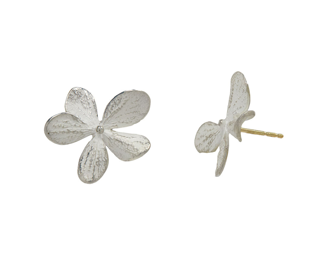 Silver Large Hydrangea Stud Earrings