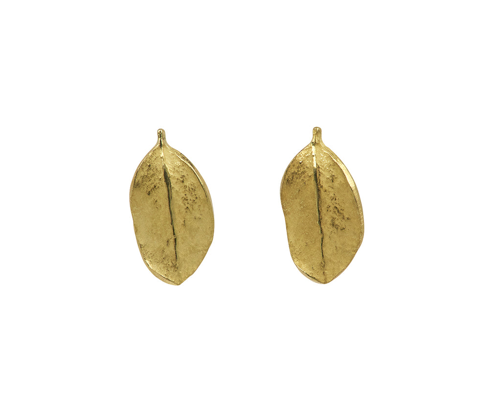 John Iversen Gold Single Leaf Stud Earrings