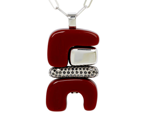 Carnelian and Black Diamond Silver Totem Pendant Necklace