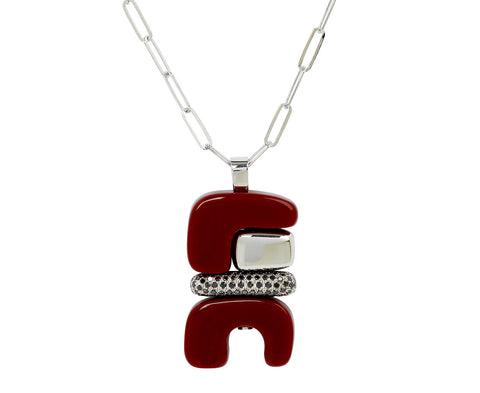 Joelle Kharrat Carnelian and Black Diamond Silver Totem Pendant Necklace