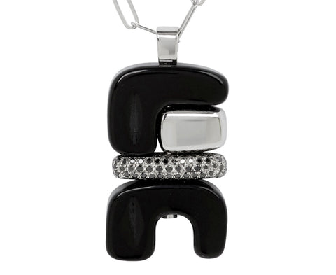 Onyx and Black Diamond Silver Totem Pendant Necklace