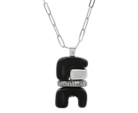Onyx and Black Diamond Silver Totem Pendant Necklace