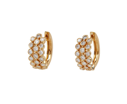 Bezel Set Three Row Diamond Huggie Hoop Earrings