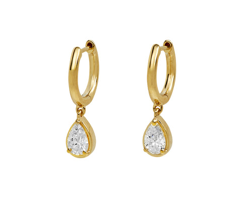Anita Ko Pear Diamond Drop Bella Huggie Hoop Earrings