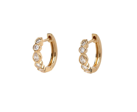 Mixed Cut Bezel Diamond Beverly Huggie Hoop Earrings