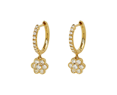 Small Diamond Flora Drop Huggie Hoop Earrings
