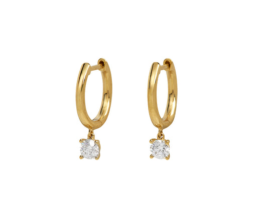 Round Diamond Drop Huggie Hoop Earrings