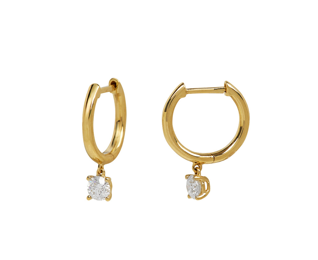 Round Diamond Drop Huggie Hoop Earrings
