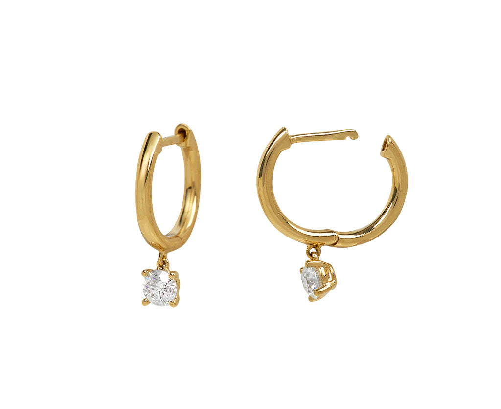 Round Diamond Drop Huggie Hoop Earrings