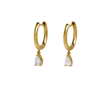 Pear Diamond Drop Huggie Hoop Earrings