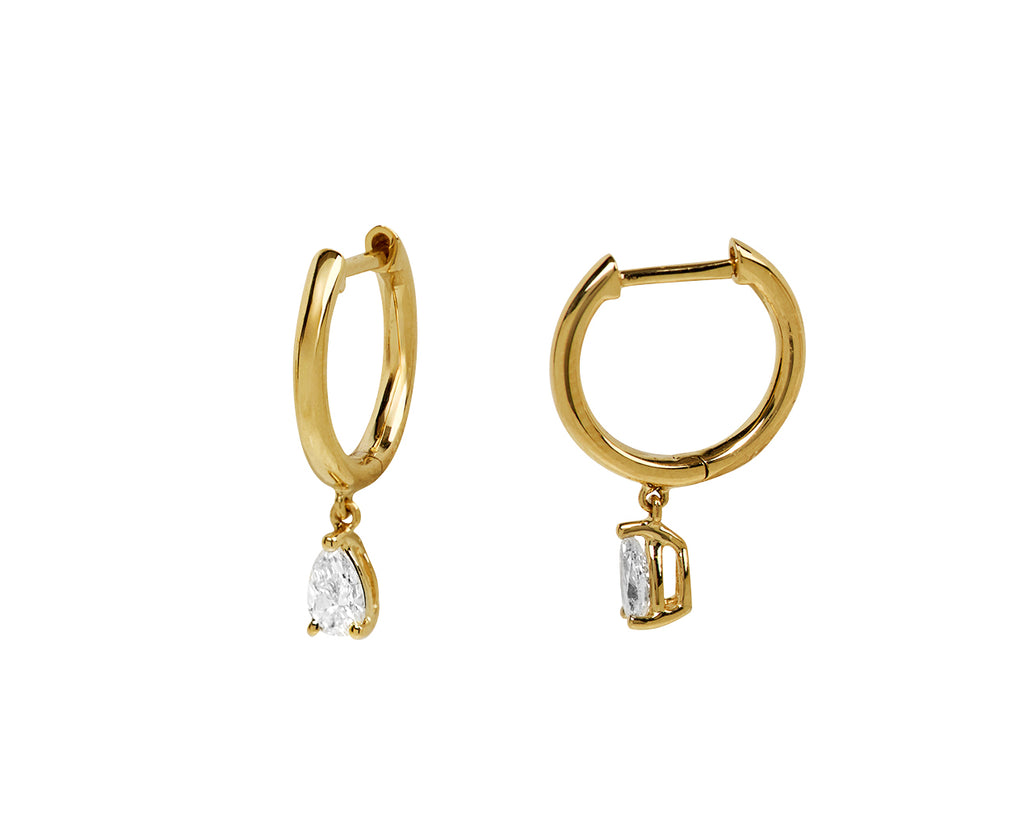 Pear Diamond Drop Huggie Hoop Earrings