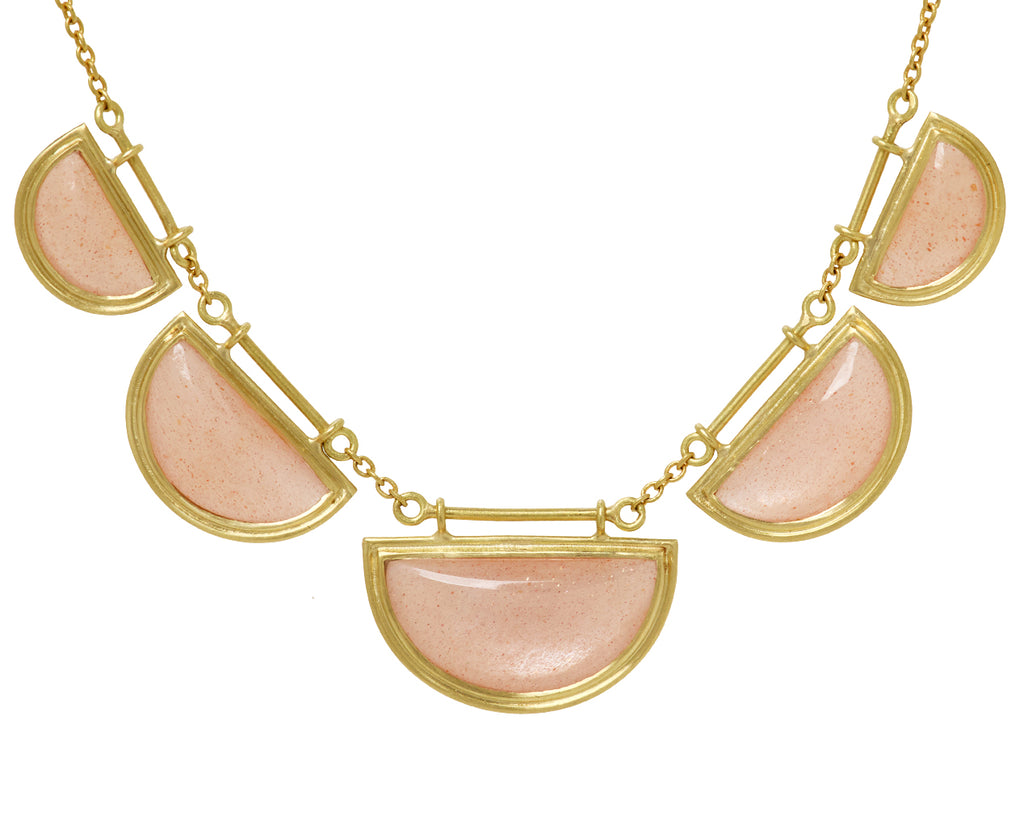 Kothari Elements Peach Moonstone Half Moon Necklace - Closeup