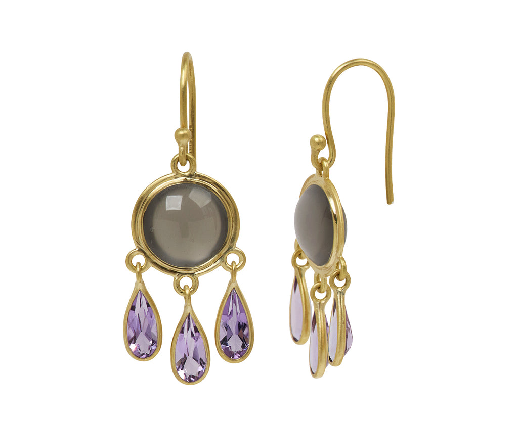 Kothari Elements Black Moonstone and Amethyst Ring of Fire Chandelier Earrings - Angled View